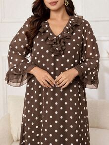 Al Najma Plus Size Women's Fashion Minimalist Flared Slimming Dress - Coffee Brown - View 6