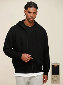 OTTIMOZO Men's Solid Color Drop Shoulder Long Sleeve Drawstring Pocket Casual Hoodie, Autumn/Winter/Back To School Season, Gym - Black - View 1