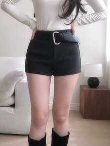 DAZY Women's Solid Color Casual Korean Style Youthful Elegant Shorts - Grey - View 4