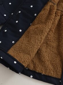 SHEIN 女童冬季保暖內裡連帽雙排扣時尚夾克外套，適合休閒日常穿著 - 藍色 - 查看 8