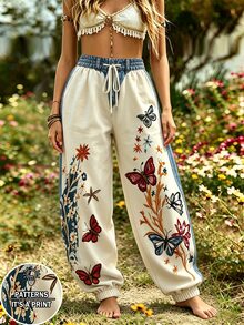 Selamara Women's Casual Vacation Floral Butterfly Print Sweatpants - Multicolor - View 1