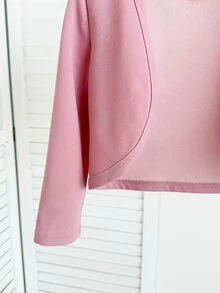SHEIN 女童純色針織開襟外套長袖 - 藕粉色 - 查看 3