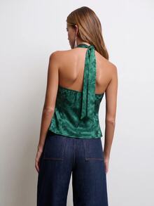 Nöista Polka Dot Halter Top With Lace Trim, Going Out Top For Women, Vacation Outfit, Party Style Aesthetic Chic - Army Green - View 2