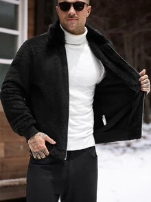 Manfinity CasualCool جاكيت رجالي كاجوال بطراز ريترو أنيق بأكمام طويلة من القماش الناعم، ضروري للخروجات وأوقات الفراغ، هدية مثالية للعائلة والأصدقاء - الأسود - مشاهدة 7