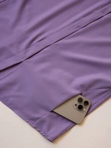 TaskEZ Blue Small Stand Collar Short Sleeve Round Hem Pullover Top With Multiple Pockets And Cuffed Pants, Sporty 2 Pieces Scrub Set Work Autumn Maid - Purple - View 4