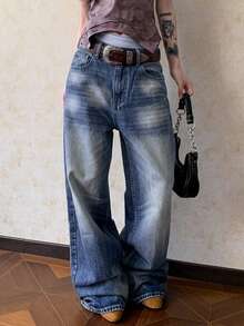 DAZY Women's Casual Washed Wide Leg Denim Jeans Fall - Blue - View 4