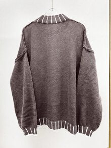 Pariaura Women's Colorblock Casual Versatile Daily Wear Long Sleeve Sweater - Brown - View 2