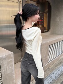 FRIFUL Women's Casual Versatile Long Sleeve T-Shirt, Autumn - White - View 5