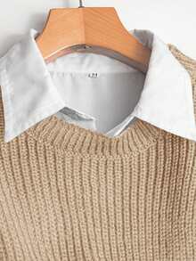 GlowEve Women's Solid Color Asymmetrical Hem Cropped Knit Top And Knit Skirt Set - Khaki - View 4