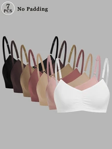 SHEIN 7件組無縫內衣套裝，舒適休閒內衣，可調節肩帶 - 彩色 - 查看 5