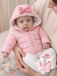 Fleece Coat With Pink Heart Prints For Newborn Baby Girls, Winter Outerwear - Pink - View 4