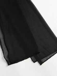 Sweetra Women's Mesh Patchwork Square Neck Deep V-Back, Multi-Way Wear, Casual Sexy, 2 In 1 T-Shirt - Black - View 3