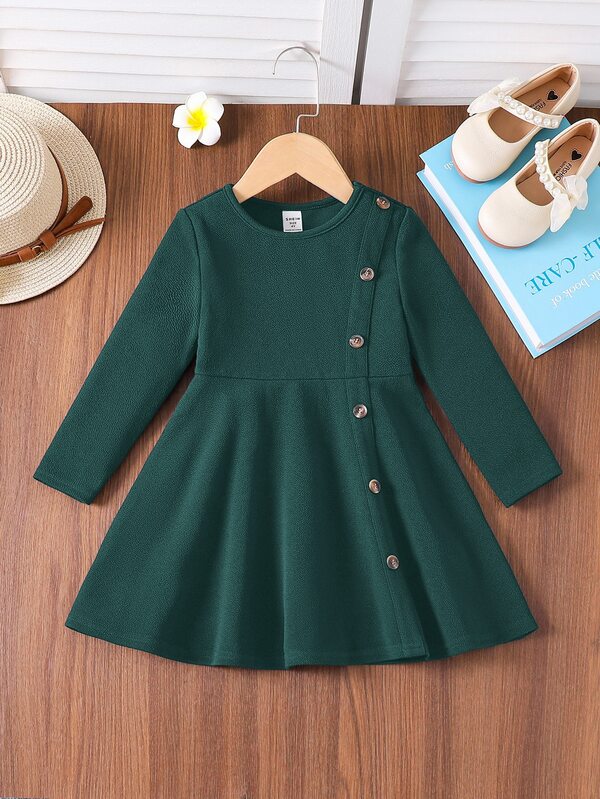 Emery Rose Kids Emery Rose Kids Young Girls Elegant Casual Crew Neck Pullover Split Design Short Sleeve Midi Dress, Suitable For School, Daily Casual, Autumn/Winter