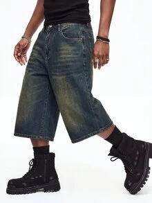 Manfinity EMRG Men's Casual Denim Shorts With Pockets For Daily Wear - Dark Wash - View 5