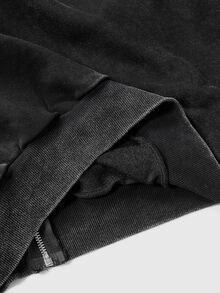 ROMWE Street Life Punk Street Y2K Sticker Print Vintage Washed Loose Fit Open Front Hooded Sweatshirt - Grey - View 6