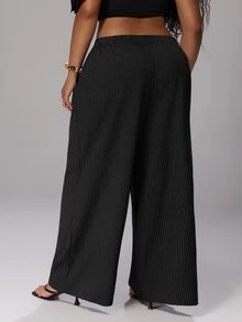 Rustia Fashionable Low-Waist Striped Loose Straight Leg Pants Plus Size Women's Fall - Black - View 2