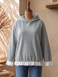 Rusticease Sweatshirt Hoodie Ukuran Besar Gaya Korea Bordir Berongga Warna Blok Formal Liburan Wisuda Liburan Musim Gugur Kasual Abu-abu - Grey - View 9