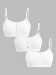 SHEIN Girlism 青少年女孩內衣與胸罩 3件/組 新款極簡休閒加墊親膚舒適內衣學生胸罩套裝，適合四季，返校季 - 白色 - 查看 3