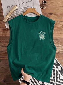Daypath Dark Green Men's Letter Palm Tree Print Tank Top - Dark Green - View 2