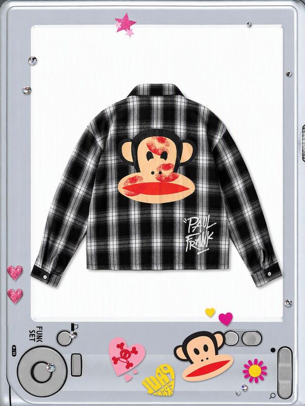 ROMWE MEN Paul Frank X ROMWE Men's Plaid Long Sleeve Single-Breasted Casual Shirt