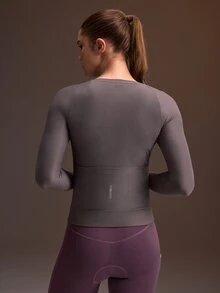 Powerista Atasan Bersepeda Wanita Lengan Panjang Raglan dengan Resleting Depan - Dark Grey - View 7