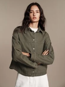 Anewsta Essential Women's Vintage American Style Washed Denim Collared Short Jacket In Army Green, Autumn/Winter - Green - View 8