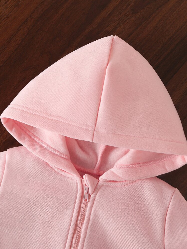 SHEIN Vintaside Kids Baby Girls Casual Solid Color Thermal Lined Hooded Zip-Up Jacket, Suitable For Autumn/Winter - Multicolor - View 6