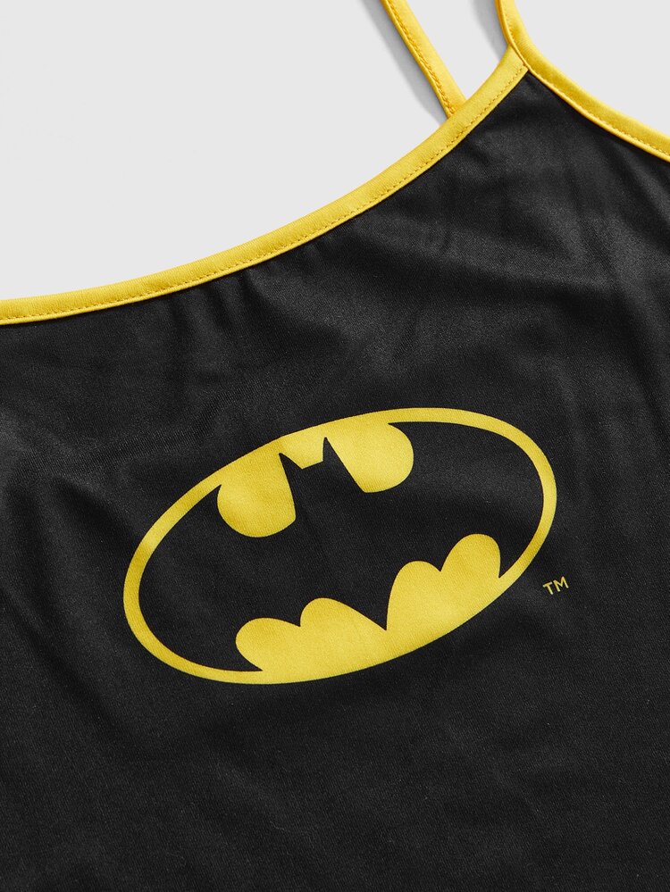 Batman X ROMWE 趣味細肩帶上衣短褲休閒女款睡衣套裝 - 黑色 - 查看 3
