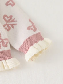 SHEIN Playful Pals 女嬰針織套裝，圓領長袖開襟衫 + 針織長褲，蓮花粉色設計，舒適適合秋冬，時尚百搭 2 件套，溫柔優雅，適合日常穿著、外出與旅行 - 粉色 - 查看 5