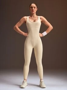 Powerista Women's White Laser Perforated Foam Print Sleeveless Long Pants Jumpsuit - White - View 3