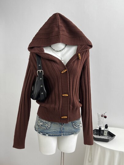 Elamini Cardigan à capuche décontracté et polyvalent de couleur unie pour femme, pour un port quotidien