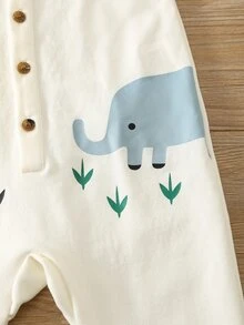 SHEIN 嬰兒男/女寶寶新生兒秋冬款卡通圖案 Polo 領長袖連身衣連身褲，可愛嬰兒一體式連身衣 - 彩色 - 查看 6