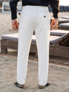 Genlund Men's Mature Casual Solid Color Tapered Plus Size Dress Pants, Best Choice For Holiday Gift - White - View 2