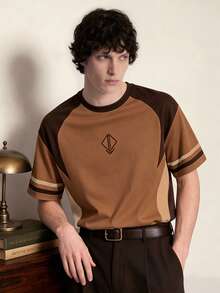 Limitiso Men's Colorblock Casual Versatile Daily Wear Short Sleeve T-Shirt - Brown - View 2