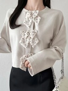 FRIFUL Women's Sweet Bow Decor Long Sleeve Overcoat Fall - White - View 9