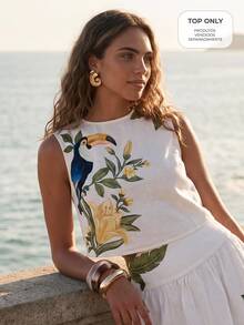 CAJUNI Tank Top Elegan dengan Motif Bunga Toucan Tropis - MultiWarna - View 1