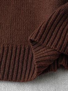 GlowEve CURVE Plus Size Women's Knit Dress Set, Solid Color Round Neck Colorblock Seahorse Design, Minimalist Elegant Casual Autumn Winter Office Graduation Brown - Coffee Brown - View 9