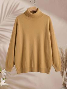 Rusticease Women's Plus Size Solid Color Turtleneck Sweater, Autumn/Winter - Camel - View 4