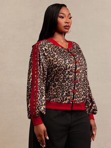 SHEIN SXY Plus Size Women's Long Sleeve Red Loose Cardigan With Frog Button Design Office Cocktail Autumn Sport Cowboy Fall - Multicolor - View 5