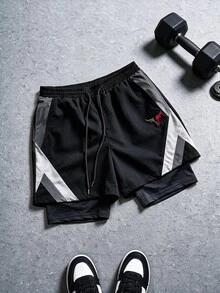 Gym Rark 男士拼色拼接雙層運動短褲 - 彩色 - 查看 1