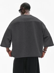 STYNVO 男士字母印花圓領落肩寬鬆休閒T恤 - 深灰色 - 查看 2