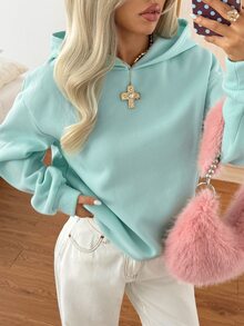 SHEIN EZwear 女款純色極簡百搭長袖運動衫 - 綠色 - 查看 6