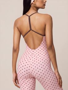 SHEIN BAE Women's Polka Dot Print Back Cutout Cami Strap Sports Jumpsuit - Baby Pink - View 1