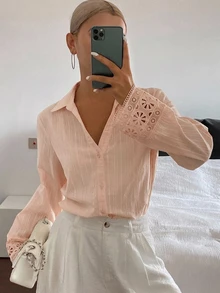 DAZY 女款素色休閒百搭日常穿著襯衫 度假風 - 粉色 - 查看 3