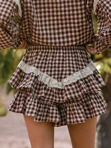 WESTFADE Gingham & Lace Tiered Ruffle Shorts, Fall Winter 2026, Western Style, Cowgirl Clothing, Rodeo, Female Country Look, Autumn - Multicolor - View 3