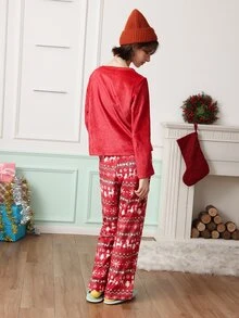 Chillnights Christmas Sweet Ins Plush Contrast Color Round Neck Women's Pajama Set - Multicolor - View 2