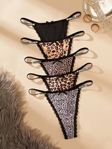 Bare Chapter Women's Lace Trim Leopard Print Sexy Everyday Thong - Multicolor - View 5