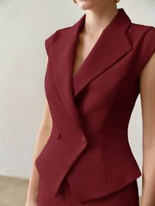 MOTF PREMIUM DOUBLE-BREASTED SLEEVELESS WAISTCOAT - Burgundy - View 5
