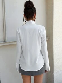 EastFlair Women's Solid Color Collar Casual Versatile Daily Wear Shirt - White - View 8