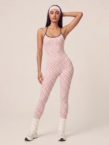 SHEIN BAE Women's Polka Dot Print Back Cutout Cami Strap Sports Jumpsuit - Baby Pink - View 5
